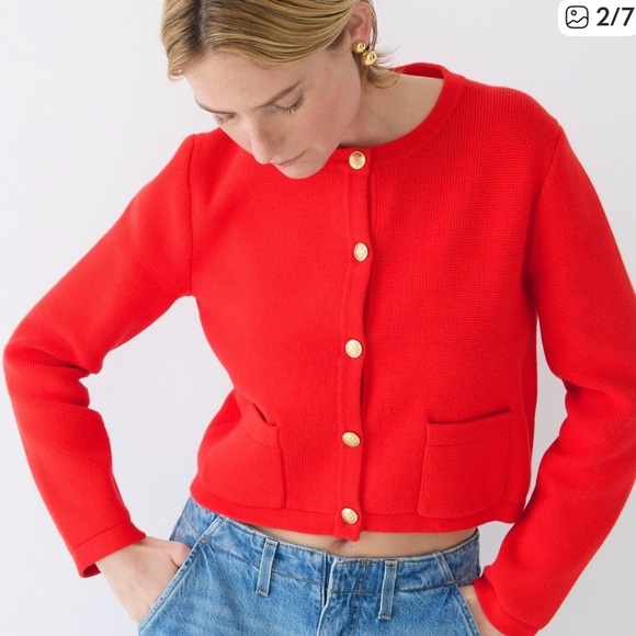 J.Crew Emilie Patch-pocket Sweater Lady Jacket | Red | Size S | Like New - Picture 3 of 15
